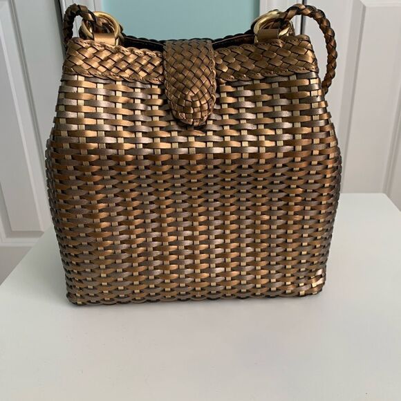 1980's CEM Metallic Leather Woven Basket Bag - Picture 6 of 10